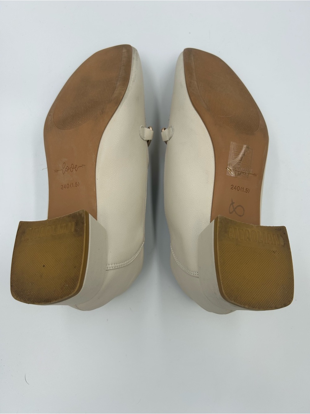 Women's Cream Leather Loafers with Gold Accent - Picture 8 of 11